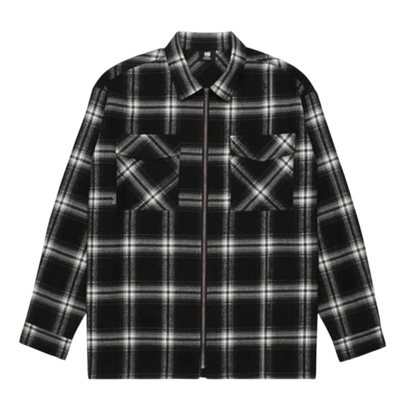 G59 Shadow Plaid Zip Flannel Black Medium New With Tags - Picture 1 of 7